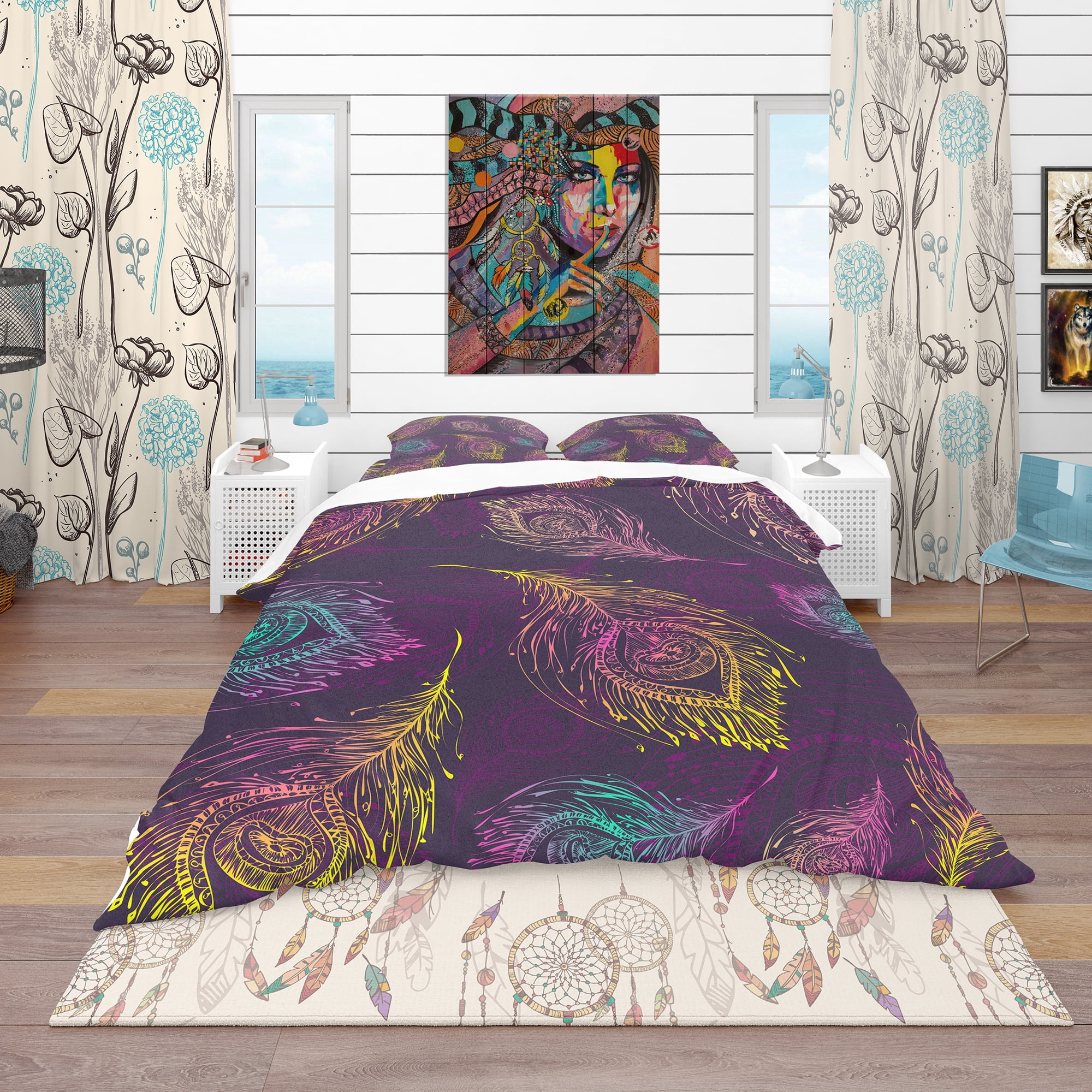 Designart 'Peacock Feather Pattern' Southwestern Duvet Cover Set