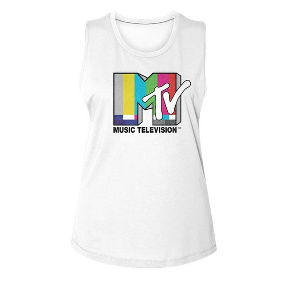 MTV Test Card Logo White Women's Muscle Tank Top T-Shirt