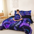 thumbnail image 3 of Feelyou Purple Blue Dragon Bedding Comforter Set for Boys, Modern City Animal King Bedding Sets, Purple Blue, Black Reversible, 7pcs, 3 of 7
