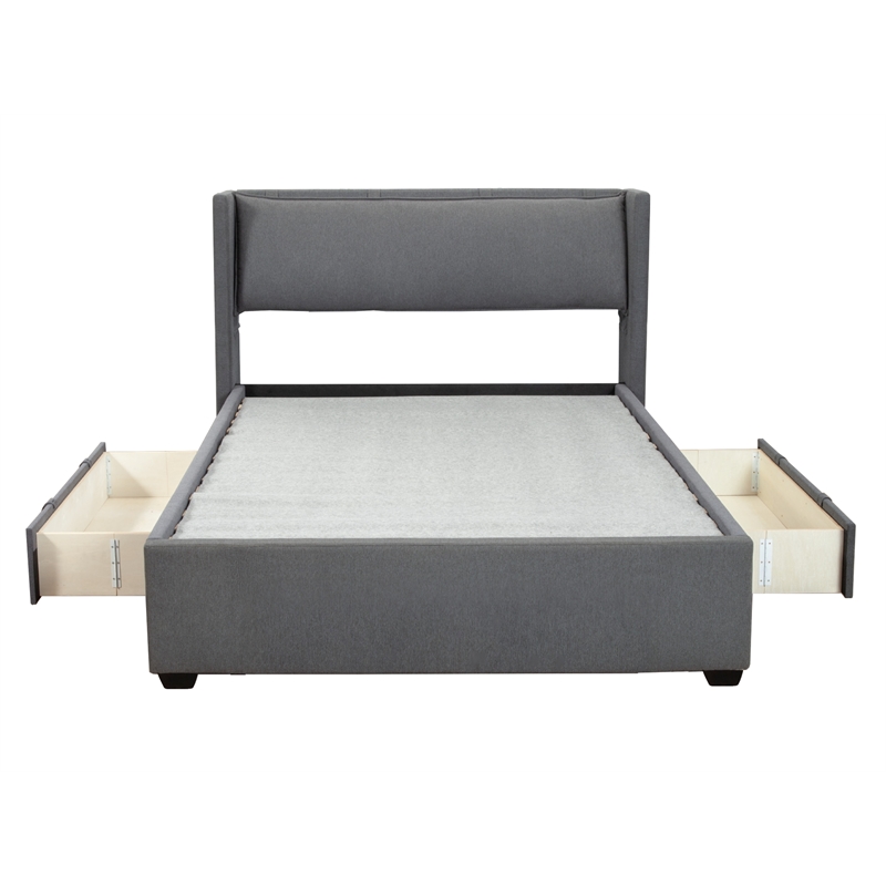 RDH 2 Drawer Storage Bed with Pillowed Headboard/ Queen/ Polyester Grey