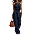 thumbnail image 2 of Stralyhd Wide Leg Jumpsuits for Women Linen Sleeveless Jumpsuit Casual Button Down Jumpsuits Summer V Neck Overalls with Pockets Navy L, 2 of 4