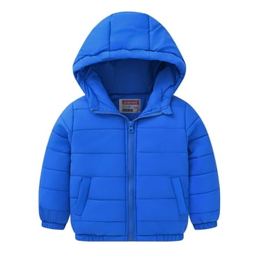 Atogsazn Toddler Boys Girls Winter Clothes Puffer Zip Up Long Sleeve Hooded Jackets Solid Color Jacket Blue 4-5 Years on Clearance
