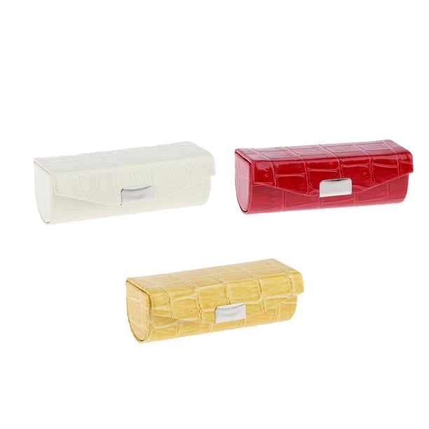 3x Lipstick Case White and Yellow and Red Yuyangstore Estuche de pintalabios con espejo