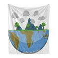 thumbnail image 1 of Earth Day Soft Flannel Fleece Throw Blanket, Half Earth Illustration with a Mountainous Landscape and Clouds, Cozy Plush for Indoor and Outdoor Use, 60" x 80", Deep Sky Blue Multicolor, by Ambesonne, 1 of 5