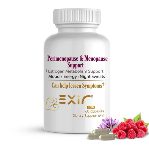 Exir Perimenopause & Menopause Support Supplement – Saffron Extract, Raspberry & Magnesium – Hormonal Balance, Mood, Hot Flashes & Energy Relief – 60 Capsules