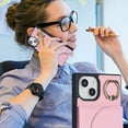 thumbnail image 7 of Dteck Compatible with iPhone 14 Wallet Case Crossbody Leather with Card Holder, Shockproof Purse Kickstand Removable Shoulder Strap Case Protective Back Cover with Rotate Ring Stand, Pink, 7 of 7