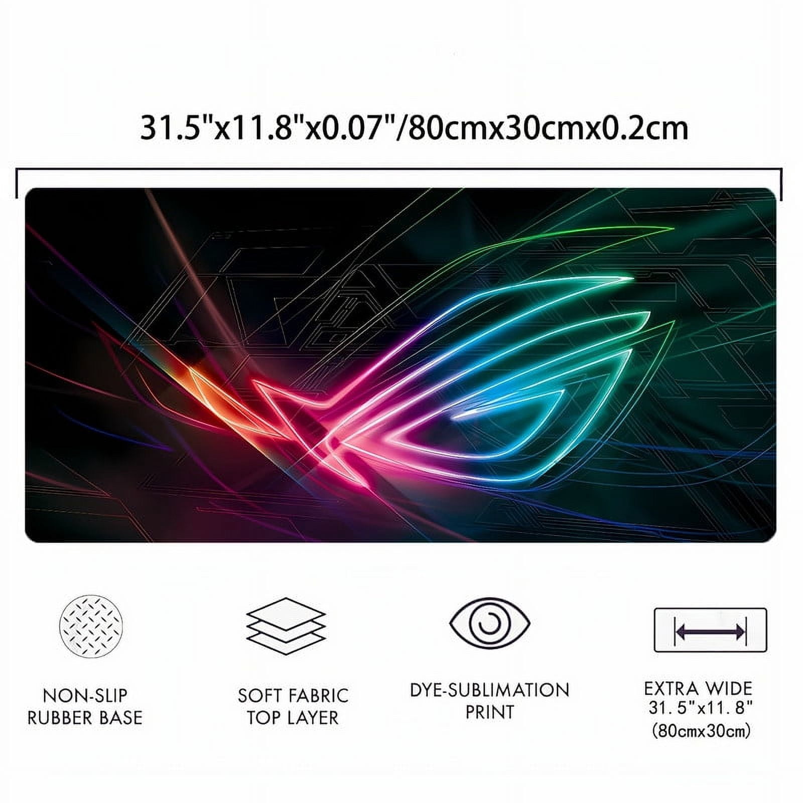 ASUS ROG Large Gaming Mouse Pad, Rectangular Rubber Deskpad Mat with Stitched Edges, Non-Slip Waterproof, Office Computer Accessory
