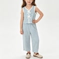 thumbnail image 2 of FRSASU Girls Summer 2 Piece Outfits BowTie Front Sleeveless Vest Tops with Wide Leg Pants Striped Knit Matching Sets Sky Blue, 2 of 9