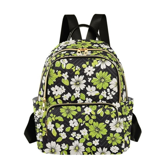 FORMRS Mini Backpack Purse for Women Travel Daypack Casual Shoulder Bag, Green Flower Pattern