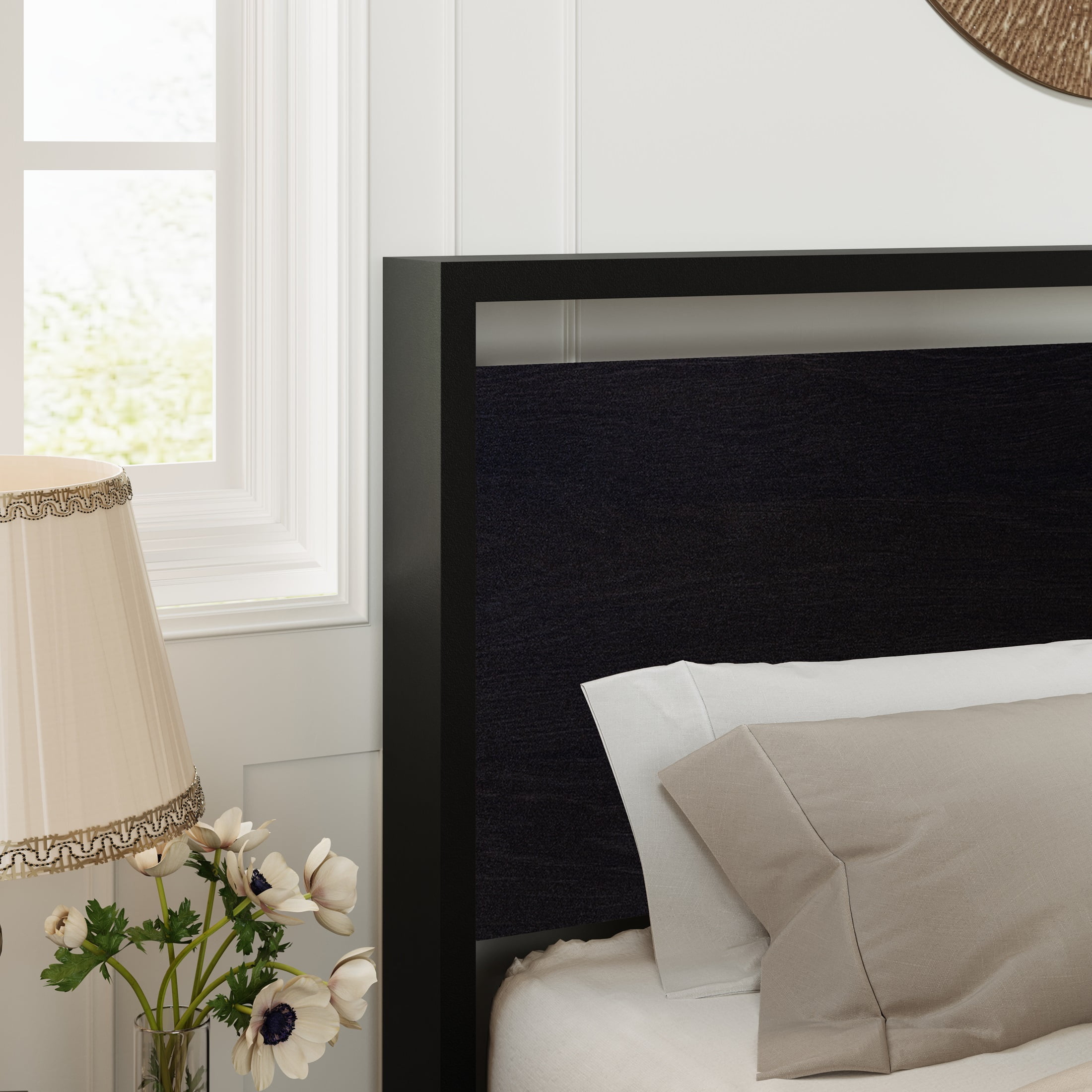 Allewie Queen Size Bed Frame, Heavy Duty Metal Platform Bed with Wooden Headboard & Footboard, No Box Spring Needed, Black Oak