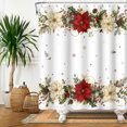 thumbnail image 5 of Duangreer Christmas Poinsettia Flower Shower Curtain, Watercolor Red Beige Floral Waterproof Fabric Curtain with Hooks, 36"x72", 5 of 5