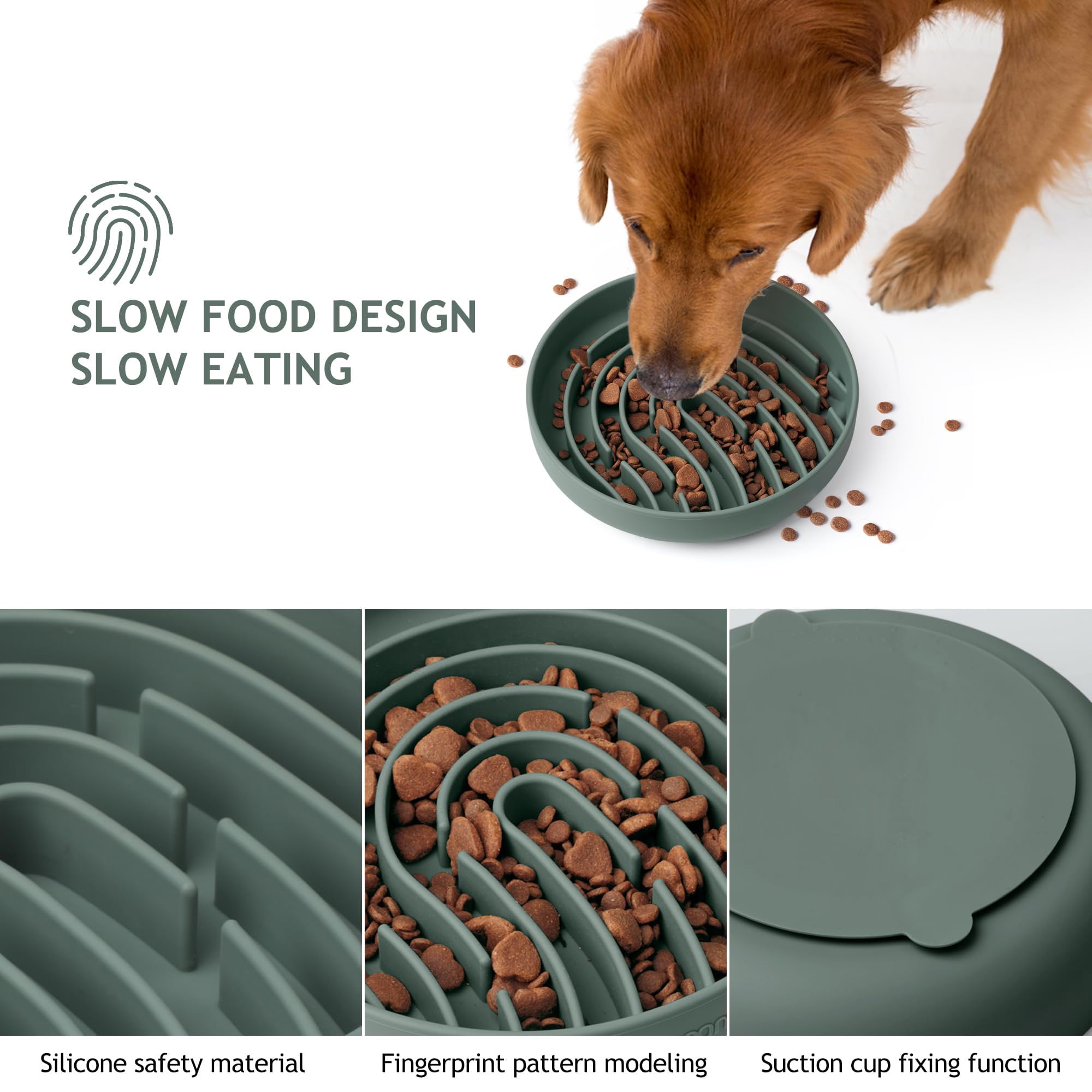Slow Feeder Dog Bowl, Large Silicone Puzzle Toy for Fast Eaters, Interactie Dispenser to Preent Bloat & Oereating, Mental Stimulation for Dogs & Puppies, Durable Non-Slip Design, Dark Green