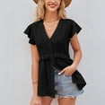 thumbnail image 2 of Jdlsppl Women's V Neck Blouse Short Sleeve Shirt Deep V Neck Soft Tops Button Down Summer Lightweight Elegant Tshirt Black X-Large, 2 of 4