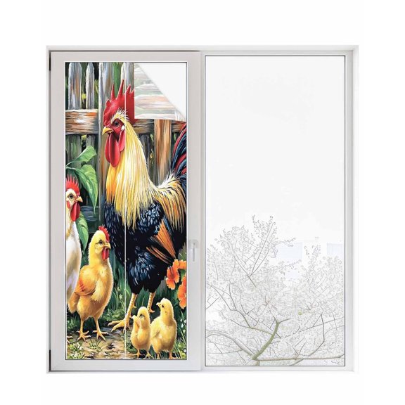 Window Privacy Film Vintage Rooster Stained Glass Window Film Decorative Sun Block Window Cover Spring Flower Pastoral Animals Window Clings Static Adhesive Sticker for Bathroom 23.6"x59"