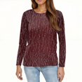thumbnail image 5 of WTOBBY Women's Floral Print Loose Long Sleeve T-shirt with Hem Slit Round Neck Casual Top Fashion Wear Comfort Fit Lightweight Material Versatile Daily Outfit US Market Style,Deep Red XL, 5 of 5