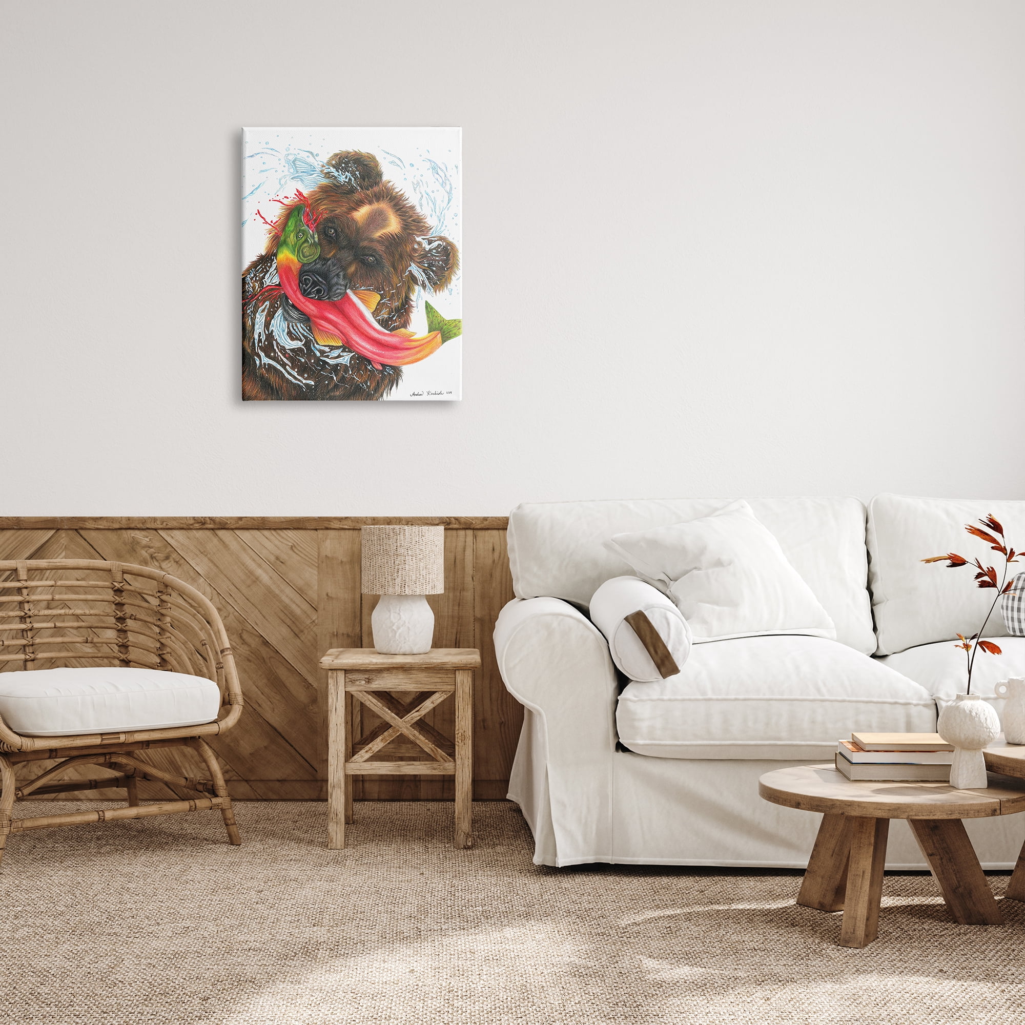 Stupell Indtries Brown Bear Hunting River Fish Forest Animal Kingdom,24 x 30,Design by Andrea Kochish