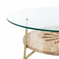 thumbnail image 2 of Safavieh Flora Contemporary Round Metal, Solid Wood, Glass Coffee Table, Natural/Brass, 2 of 8