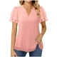 thumbnail image 3 of Camiseta sin mangas para mujer,Camiseta de gasa con cuello en V para mujer, top informal de manga corta, detalle plisado, mangas con volantes, blusa lisa para uso diario, sopatenor, 3 of 9