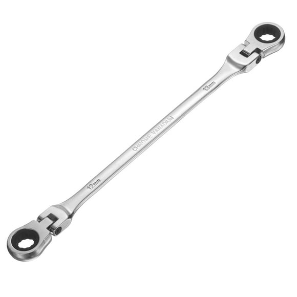 Uxcell Double Box End Wrench Extra Long Flex Head Metric 12 x 13 mm 72-Tooth 12-Point Ratcheting Double Box End Wrench 180 Degree Flex Head CR-V Steel for Garage Repair DIY, Silver