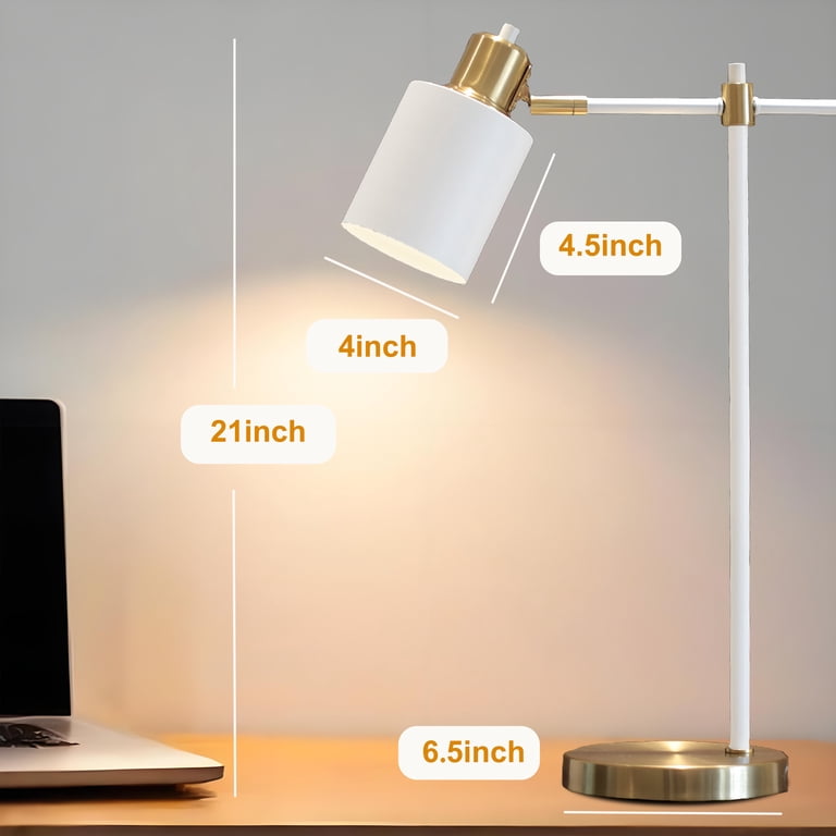 DAIJITAOJI White Desk Lamps Set Of 2 - Adjustable Metal Table Lamps For Home Office, Bedroom, Or Living Room