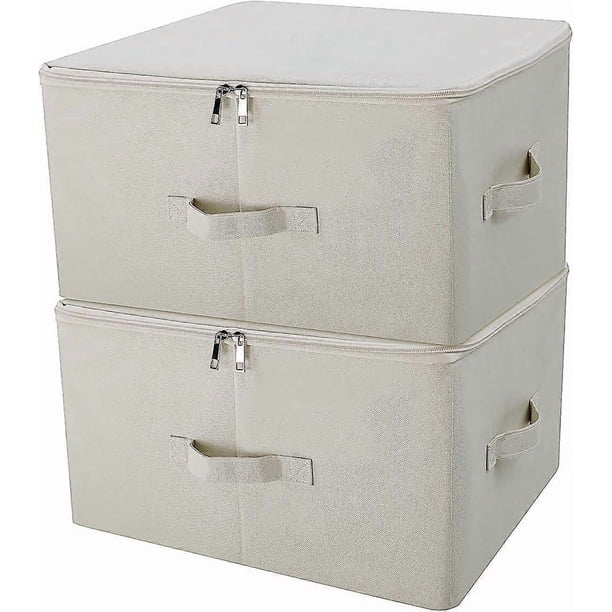Jumbo Canvas Collapsible Storage Containers, Tidy Up Your Closet, Convenient Storage Box with Lid, Beige, 2 Pack