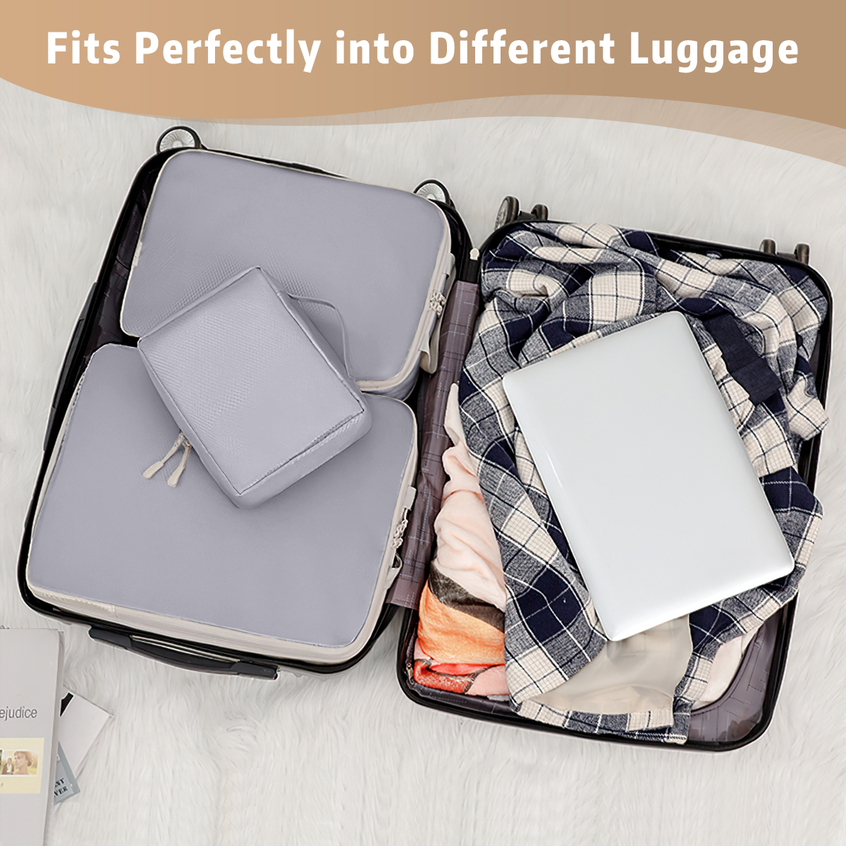 Compression Packing Cubes for Suitcase, 12 PCS Travel Luggage Packing Organizers Waterproof Travel Essentials Bag Clothes Shoes Cosmetics Toiletries Storage Bags for Travel, Gray