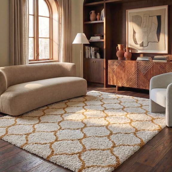Safavieh Hudson Arline Geometric Shag Area Rug, Ivory/Gold, 8' x 10'