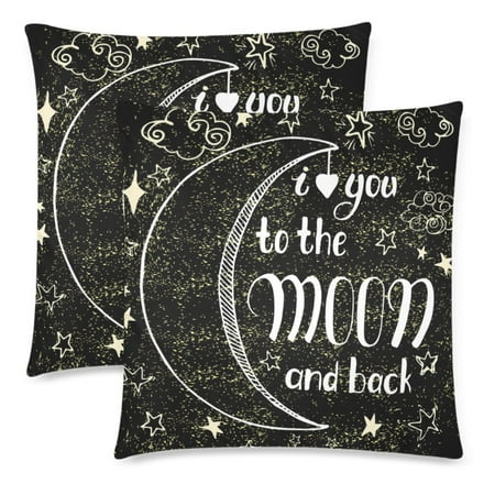 Gold Sham YKCG I Love You To the Moon and Back Quote Pillowcase Pillow Cushion Cover 18x18 Twin Sides for Couch Bed, Gold Stars Black Throw Zippered Pillow Case Shams Decorative, Set of 2 ()