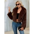 thumbnail image 4 of Women'S Winter Coats Fleece Cropped Jacket Faux Fur Long Sleeve Pockets Warm Outerwear Fall Clothes Brown M, 4 of 9
