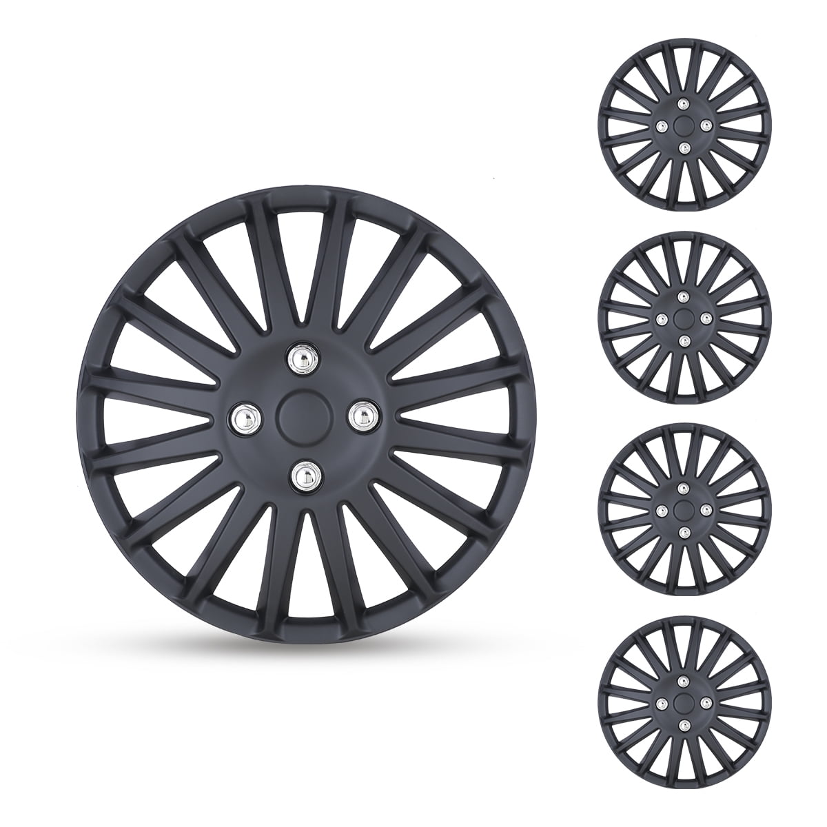 Hubcaps 15", Wheel Cover Universal R15 Hub Caps, Snap On Car Pickup Truck SUV (Not fit for toyota Prius All Models) , Black, Set of 4, ABS & PC Material, 15-Inch, BLACK MATTE