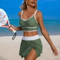 thumbnail image 4 of GEWSEY High Waisted Sporty Bikini Sets for Women Ruched Lace Up Bikini Tops & Swim Skirts 2 Piece Bathing Suits Swimsuit (Army Green, XXL), 4 of 7