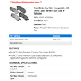 thumbnail image 2 of Front Brake Pad Set - Compatible with 1999 - 2001 INFINITI G20 2.0L 4-Cylinder 2000, 2 of 2