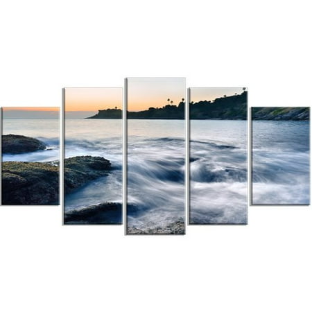 Design Art 'Slow Motion Sea Waves Over Rocks' 5 Piece Wall Art on Wrapped Canvas
