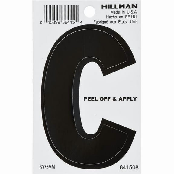 Hillman Group 841508 3 in. Black Glossy Vinyl Die-Cut Adhesive Letter - C