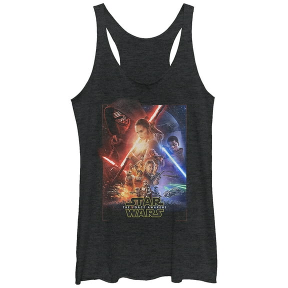 Women's Star Wars The Force Awakens Movie Poster Racerback Tank Top Black Heather Small