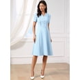 thumbnail image 4 of DARING DIVA Women's Work Dresses Midi Short Sleeve V Neck A-Line Dress M Sky Blue, 4 of 6