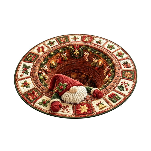 3D Christmas Illusion Round Rug, crystal velvet Round Rug with Christmas Gnome Pattern, Entryway Holiday Home Decor
