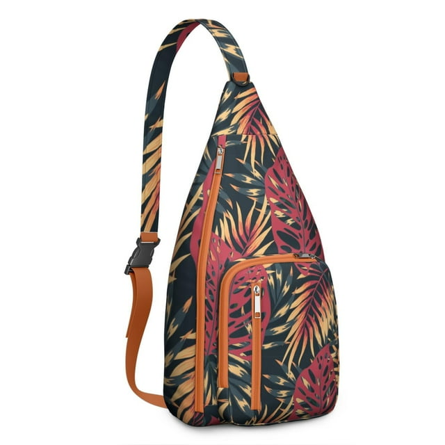 Hawaiian Print Sling Backpack - Colorful Monstera & Palm Leaf Design Crossbody Bag, Fashionable Multi-Functional Pack