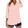 thumbnail image 5 of Mujeres 3/4 Manga Tops Y Blusas Color Sólido Turndown Cuello en V Suéter, 3/4 Manga Tops Casual para las Mujeres Suave Blusa de Poliéster, Ligero Primavera Verano Camiseta de Moda, 5 of 5