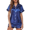 thumbnail image 1 of Romacci Women Pajamas Set Short Sleeve Notched Collar Button Down Satin Pjs Sleepwear, 1 of 7