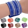 thumbnail image 2 of Ruanlalo Women's Multilayer Rivet Rhinestone Velvet Cuff Bangle Wristband Bracelet Gift Red, 2 of 6