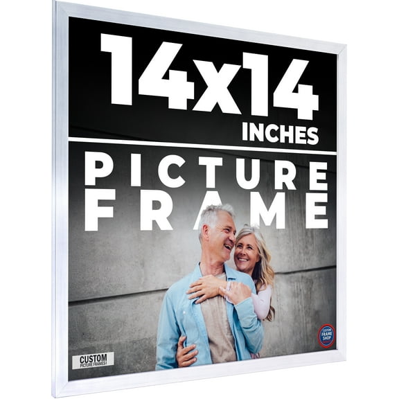 14x14 Silver Wood Picture Square Frame - UV Acrylic, Foam Board Backing, Hanging Hardware