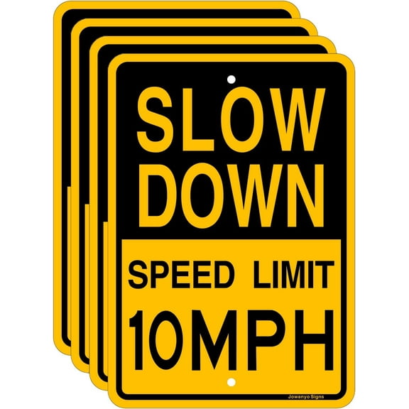 Slow Down Speed Limit 10 MPH Sign,Traffic Sign,17 x 12 inches,Reflective Aluminum,UV Protected,Weather Resistant,Waterproof,Durable Ink,Outdoor Use,Easy to Mount(4 Pack)