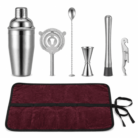 Stainless Steel Cocktail Shaker Set | 25.4oz Bartender Kit Includes Strainer and Stir Stick for Home Bar Party Bar Accessories for The Home Bar Set (Silver)