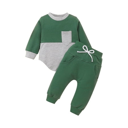 

New Born Baby Girls Cotton Autumn Patchwork Pocket Long Sleeve Pants Set Outfits Sweatshirt Clothes Baby Girl Flannel Receiving Blanket