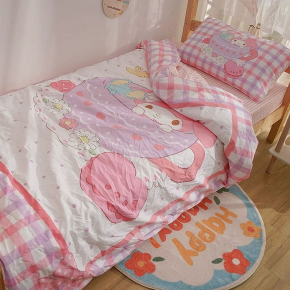 Sanrio Hello Kitty Kuromi Cinnamoroll Ensemble de Literie Quatre Pièces Literie Double Taie d'Oreiller Draps Draps Dortoir Textile à la Maison