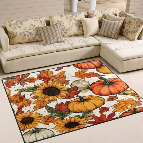 Ryvnso Harvest Fall Pumpkins Area Floor Rugs Soft Non-Slip Large Mats Nursery Carpets 63" x 48"