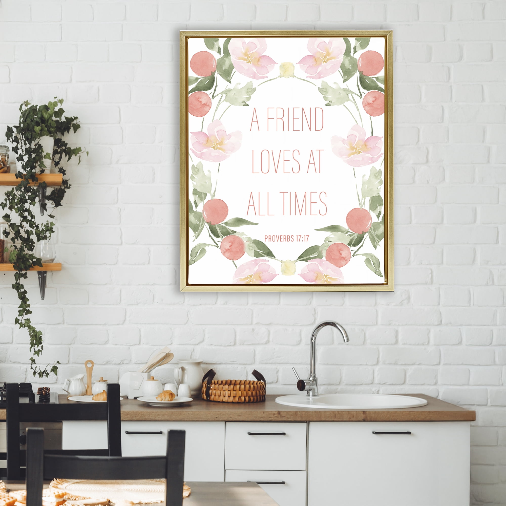 Stupell Industries A Friend Loves At All Times Gold Framed Floater Canvas Wall Art, design by Lucille Price