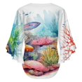 thumbnail image 6 of Watercolor Coral Reef Women's V-Neck Blouse With 3/4 Ruffled Bell Sleeves Casual Top Ladies Blouses, 6 of 7