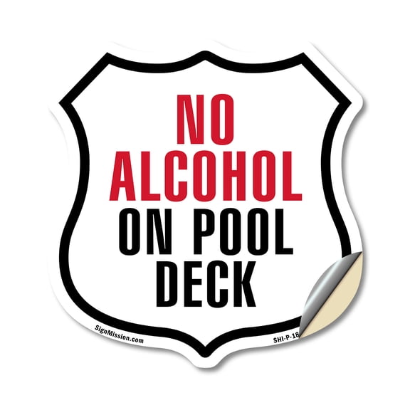 No Alcohol On Pool Deck (2 Pack) 12 inch X 12 inch Shield Shaped Heavy Duty 3.2 mil Vinyl Decals Weather Resistant Made in the USA